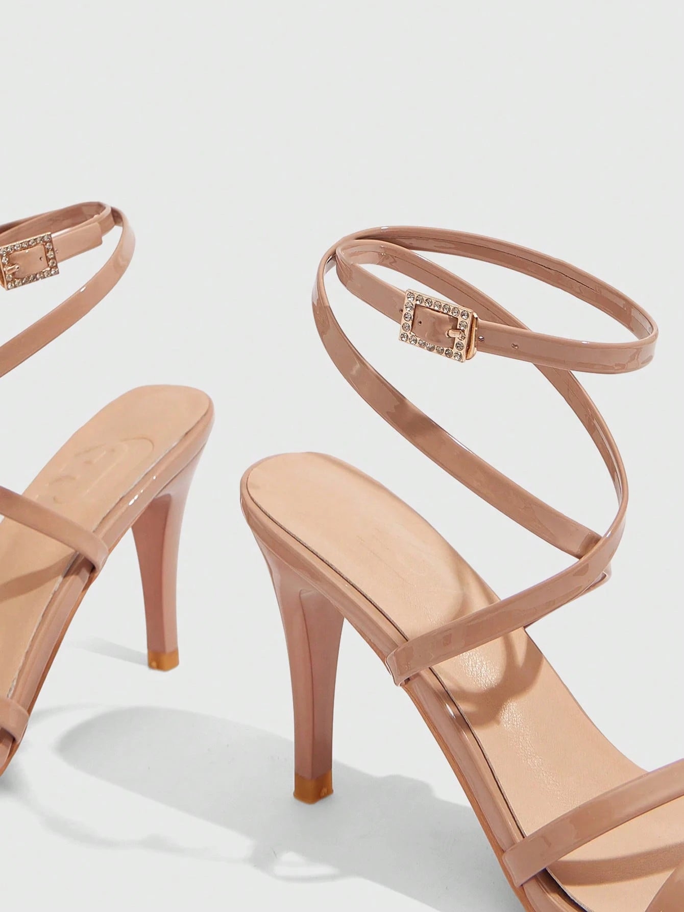 CUCCOO SZL Women Shoes Round Toe Stiletto Nude Stripe With Ankle Strap Women's High Heel Sandals Fashionable Elegance Sexy Party Banquet Dating Women Sandals Summer