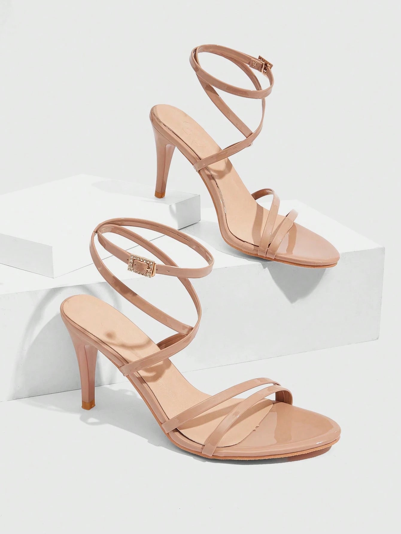 CUCCOO SZL Women Shoes Round Toe Stiletto Nude Stripe With Ankle Strap Women's High Heel Sandals Fashionable Elegance Sexy Party Banquet Dating Women Sandals Summer