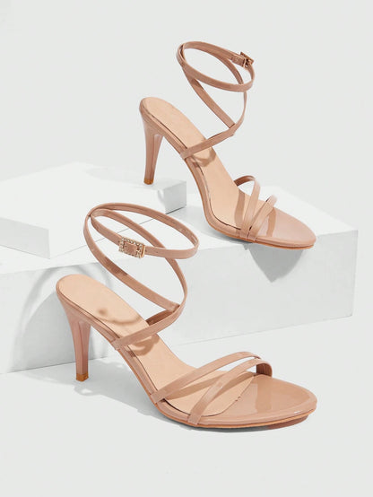 CUCCOO SZL Women Shoes Round Toe Stiletto Nude Stripe With Ankle Strap Women's High Heel Sandals Fashionable Elegance Sexy Party Banquet Dating Women Sandals Summer