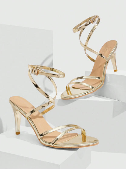 CUCCOO SZL Women Shoes Round Toe Stiletto Nude Stripe With Ankle Strap Women's High Heel Sandals Fashionable Elegance Sexy Party Banquet Dating Women Sandals Summer