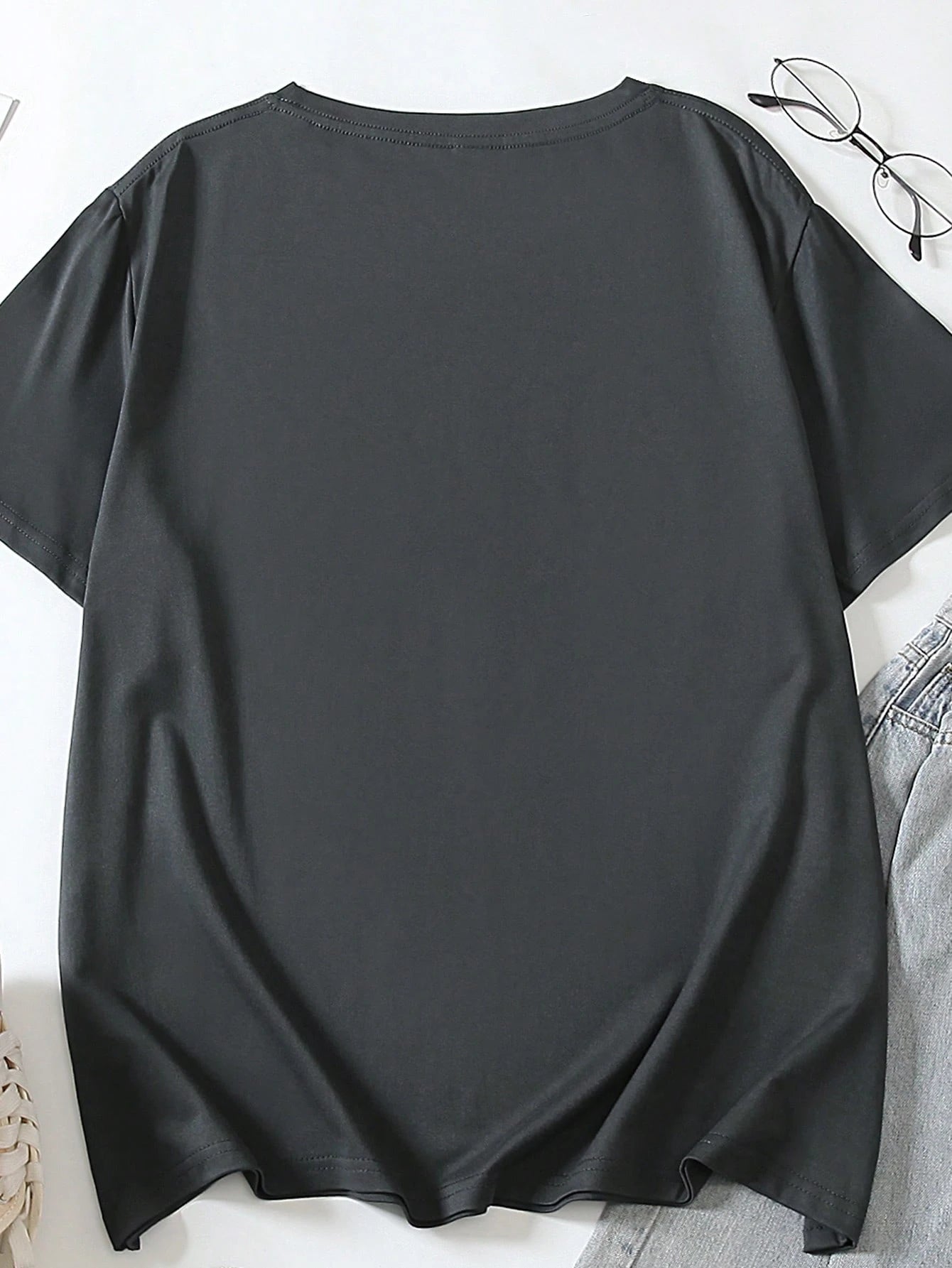 CURVE+ Coffee Skull Girl Lettered Print Round-Neck Short-Sleeved Plus Size T-Shirt