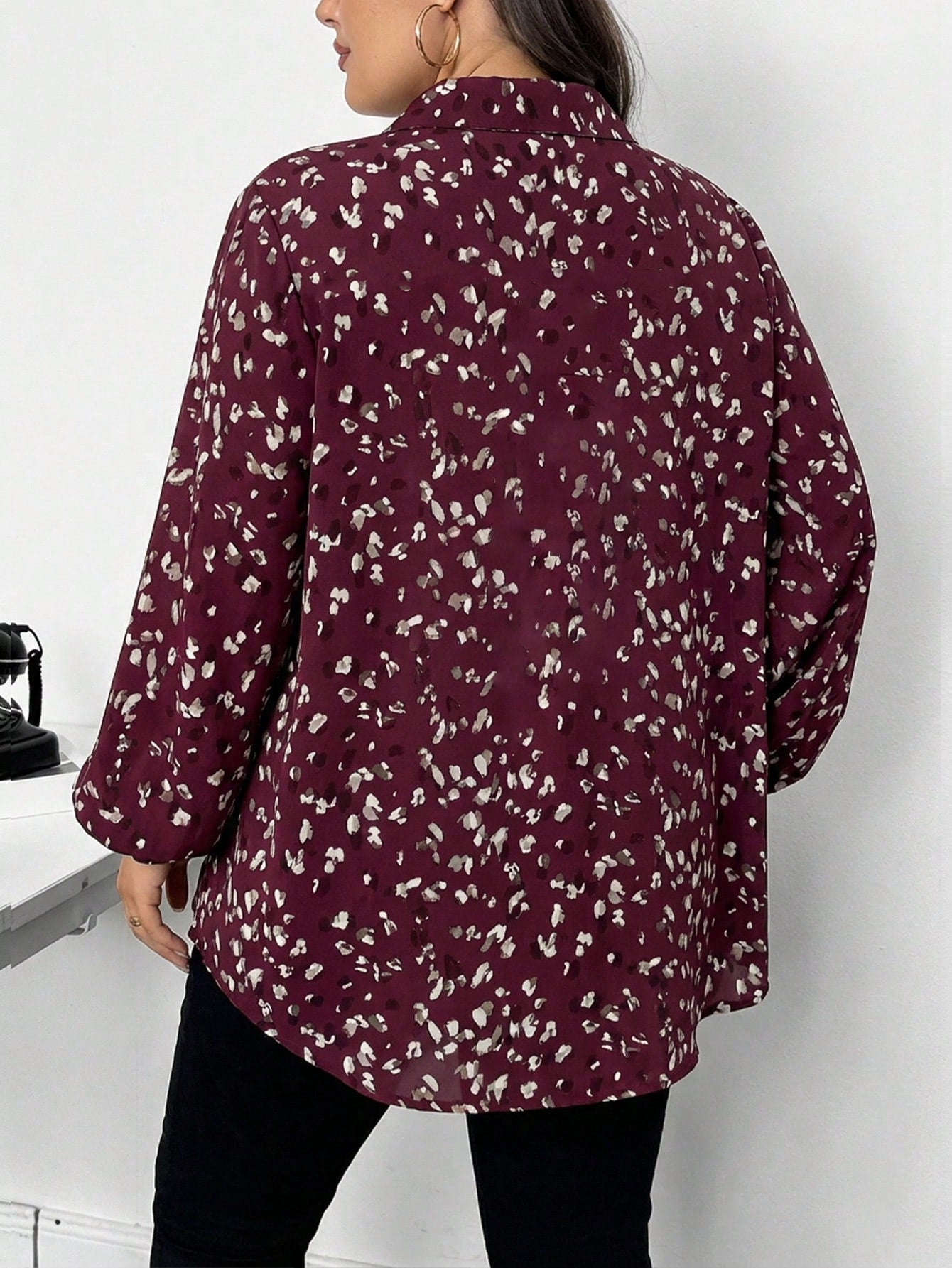 CURVE+ Plus Size Women Casual Traditional Greek Goddess Lantern Sleeve Printed Shirt Suitable For Spring Autumn And Winter 2026 New Year Fall Office