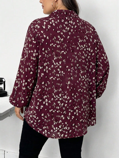 CURVE+ Plus Size Women Casual Traditional Greek Goddess Lantern Sleeve Printed Shirt Suitable For Spring Autumn And Winter 2026 New Year Fall Office