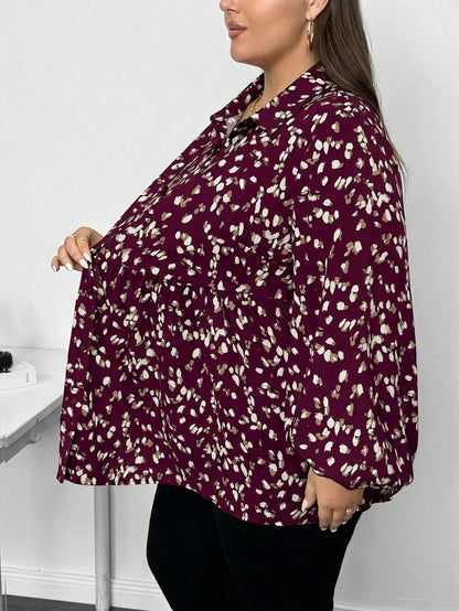 CURVE+ Plus Size Women Casual Traditional Greek Goddess Lantern Sleeve Printed Shirt Suitable For Spring Autumn And Winter 2026 New Year Fall Office
