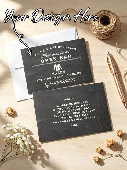Customizable Invitation Cards, Customizable Groomsman Invitation Cards, Customizable Name, Can Be Paired With Paper Envelopes, Suitable For Weddings, Pre-Wedding Parties, Engagement Parties, Suitable