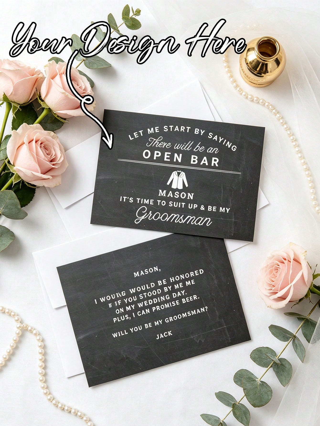 Customizable Invitation Cards, Customizable Groomsman Invitation Cards, Customizable Name, Can Be Paired With Paper Envelopes, Suitable For Weddings, Pre-Wedding Parties, Engagement Parties, Suitable