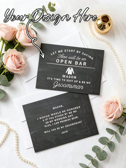 Customizable Invitation Cards, Customizable Groomsman Invitation Cards, Customizable Name, Can Be Paired With Paper Envelopes, Suitable For Weddings, Pre-Wedding Parties, Engagement Parties, Suitable