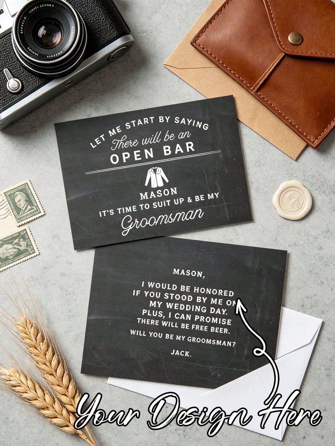 Customizable Invitation Cards, Customizable Groomsman Invitation Cards, Customizable Name, Can Be Paired With Paper Envelopes, Suitable For Weddings, Pre-Wedding Parties, Engagement Parties, Suitable