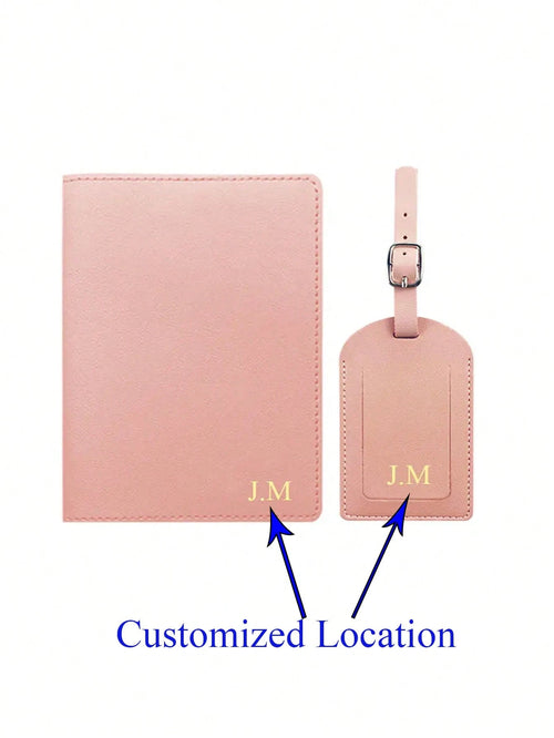 Customized 2 Pieces Passport Cover & Luggage Tag Set, Fashionable PU Leather Ticket Holder & Passport Holder, Personalized Travel Wallet, Portable, Multifunctional, Versatile, Lightweight, Practical