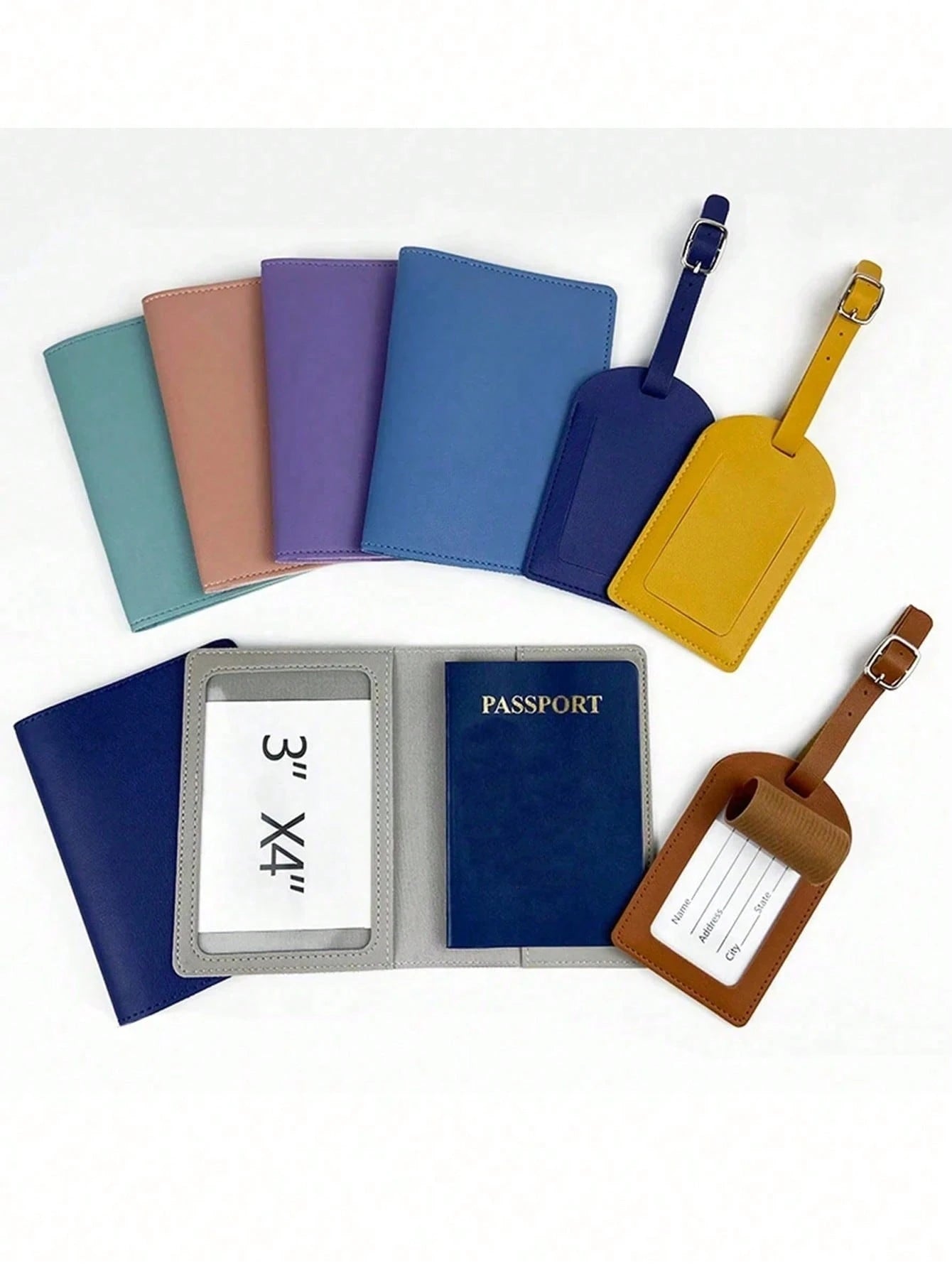 Customized 2 Pieces Passport Cover & Luggage Tag Set, Fashionable PU Leather Ticket Holder & Passport Holder, Personalized Travel Wallet, Portable, Multifunctional, Versatile, Lightweight, Practical