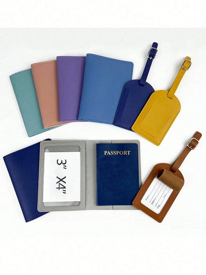 Customized 2 Pieces Passport Cover & Luggage Tag Set, Fashionable PU Leather Ticket Holder & Passport Holder, Personalized Travel Wallet, Portable, Multifunctional, Versatile, Lightweight, Practical