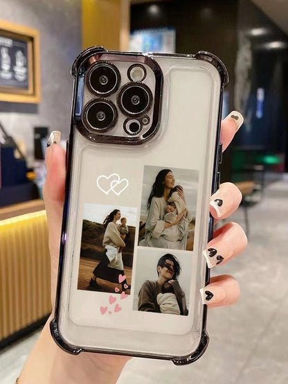 Customized Family Portrait Phone Case With Multi-Photos, Heart Elements, Shockproof Anti-Fall Protection, Compatible With 11/12/13/14/15/16/Pro Max, A13/A14/A15/A53/A54/A55, S23/S23 Ultra/S24 Ultra, P