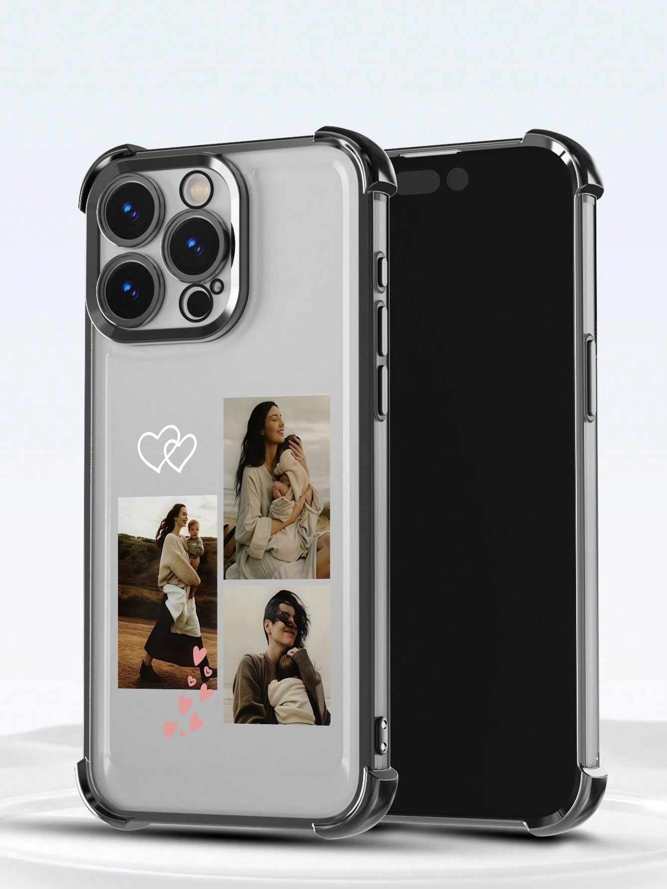 Customized Family Portrait Phone Case With Multi-Photos, Heart Elements, Shockproof Anti-Fall Protection, Compatible With 11/12/13/14/15/16/Pro Max, A13/A14/A15/A53/A54/A55, S23/S23 Ultra/S24 Ultra, P