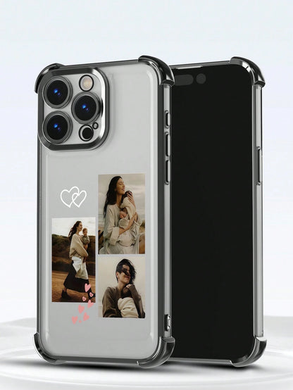 Customized Family Portrait Phone Case With Multi-Photos, Heart Elements, Shockproof Anti-Fall Protection, Compatible With 11/12/13/14/15/16/Pro Max, A13/A14/A15/A53/A54/A55, S23/S23 Ultra/S24 Ultra, P