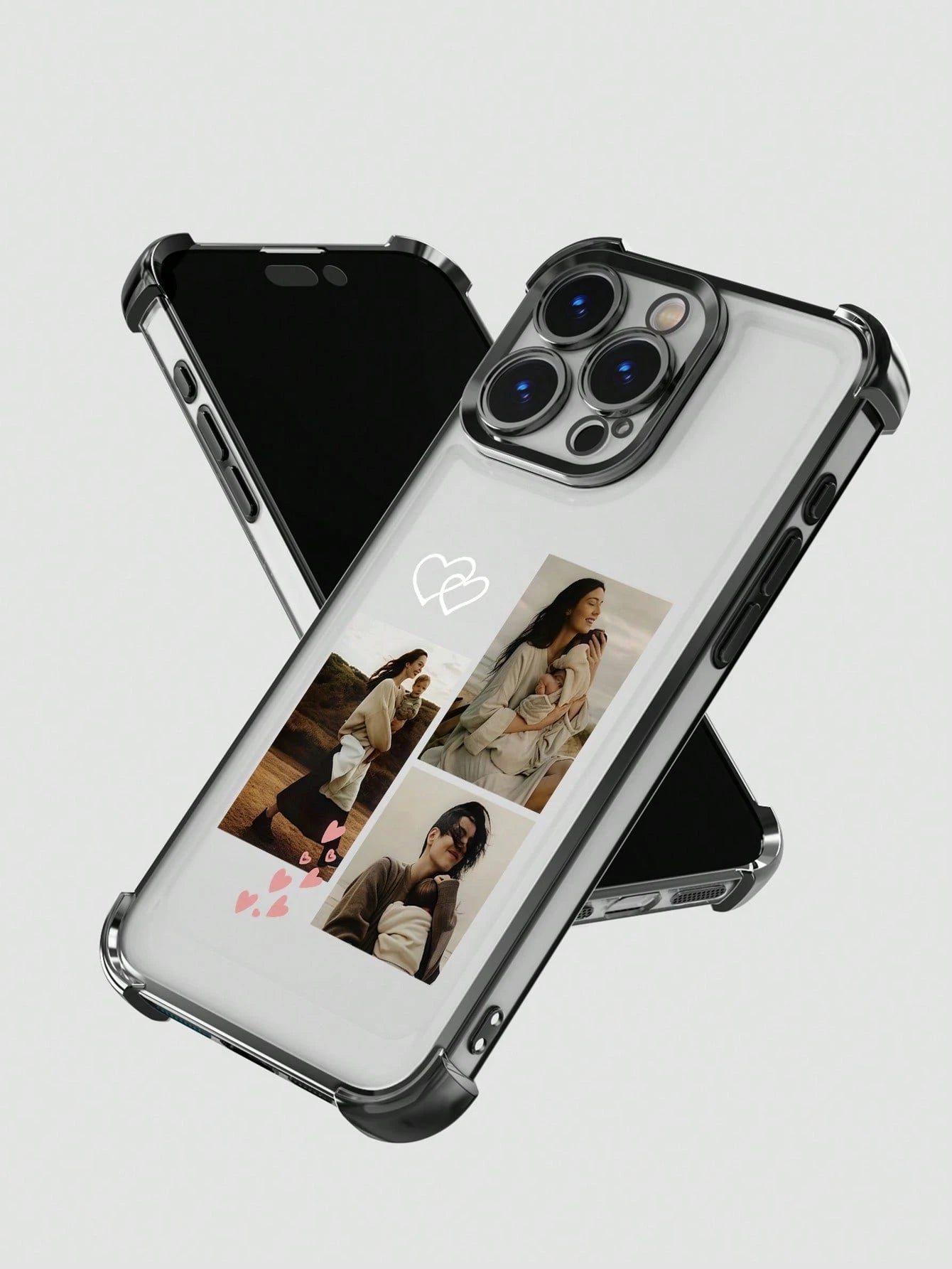 Customized Family Portrait Phone Case With Multi-Photos, Heart Elements, Shockproof Anti-Fall Protection, Compatible With 11/12/13/14/15/16/Pro Max, A13/A14/A15/A53/A54/A55, S23/S23 Ultra/S24 Ultra, P