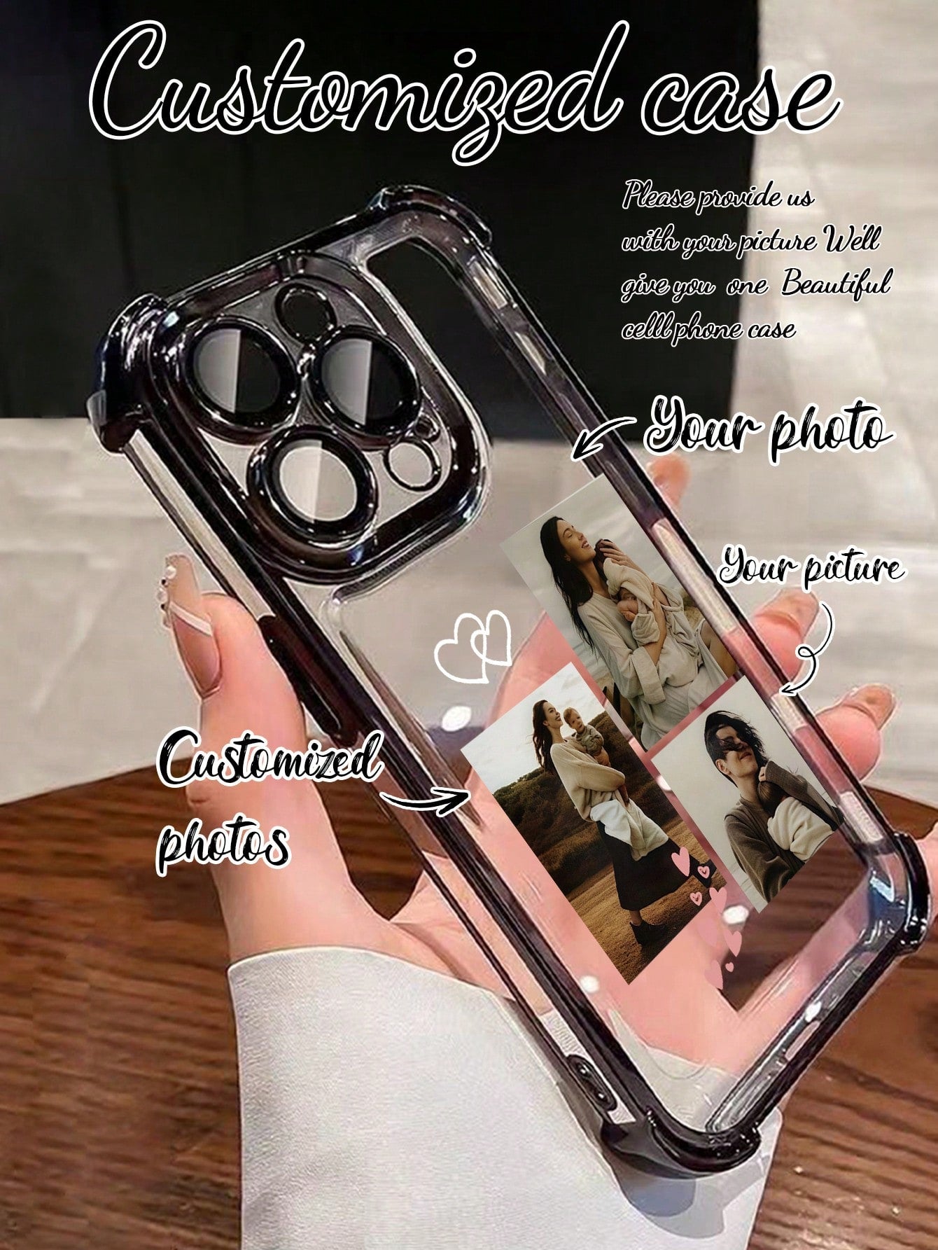 Customized Family Portrait Phone Case With Multi-Photos, Heart Elements, Shockproof Anti-Fall Protection, Compatible With 11/12/13/14/15/16/Pro Max, A13/A14/A15/A53/A54/A55, S23/S23 Ultra/S24 Ultra, P