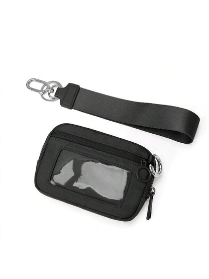 Customized Logo Nylon Dual Layer Zipper Coin Purse With Credit Card Slots And ID Window, Christmas/Thanksgiving Gift, Vintage Style Women Mini Wallet, Clutch Purse, Travel Wallet