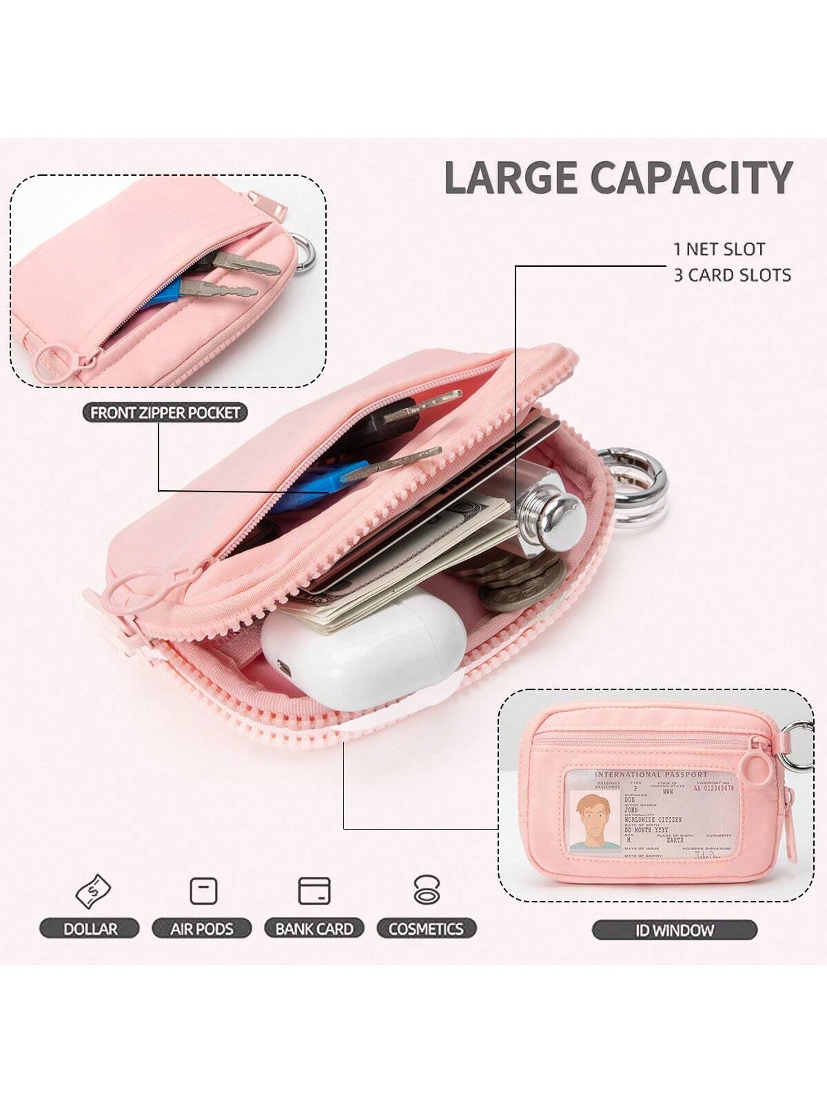 Customized Logo Nylon Dual Layer Zipper Coin Purse With Credit Card Slots And ID Window, Christmas/Thanksgiving Gift, Vintage Style Women Mini Wallet, Clutch Purse, Travel Wallet
