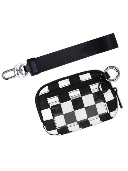 Customized Logo Nylon Dual Layer Zipper Coin Purse With Credit Card Slots And ID Window, Christmas/Thanksgiving Gift, Vintage Style Women Mini Wallet, Clutch Purse, Travel Wallet