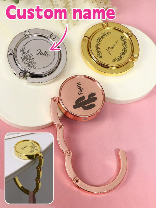 Customized Name Folding Handbag Hook, Elegant Minimalist Desktop Handbag Holder, Suitable For Restaurant, Office Desk, Cafe, Travel Storage, Personalized Gift For Birthday, Wedding, Party Or Holiday S