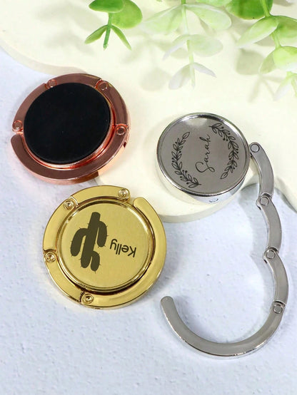 Customized Name Folding Handbag Hook, Elegant Minimalist Desktop Handbag Holder, Suitable For Restaurant, Office Desk, Cafe, Travel Storage, Personalized Gift For Birthday, Wedding, Party Or Holiday S
