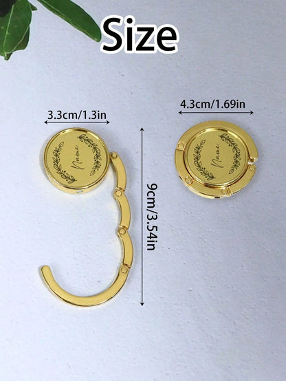 Customized Name Folding Handbag Hook, Elegant Minimalist Desktop Handbag Holder, Suitable For Restaurant, Office Desk, Cafe, Travel Storage, Personalized Gift For Birthday, Wedding, Party Or Holiday S