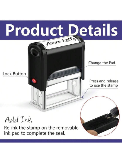 Customized Signature Stamp| Personalized Name Stamp With Ink| Suitable For Documents, Checks And Other Paperwork, Essential For Back To School. Multi-Functional, Compact, Sealable, Reusable, No Iron