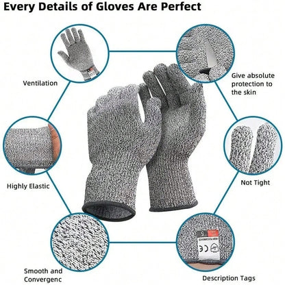 Cut-Resistant Gloves Level 5- HPPE Anti-Scratch For Kitchen, Glass Cutting, Gardening & Work