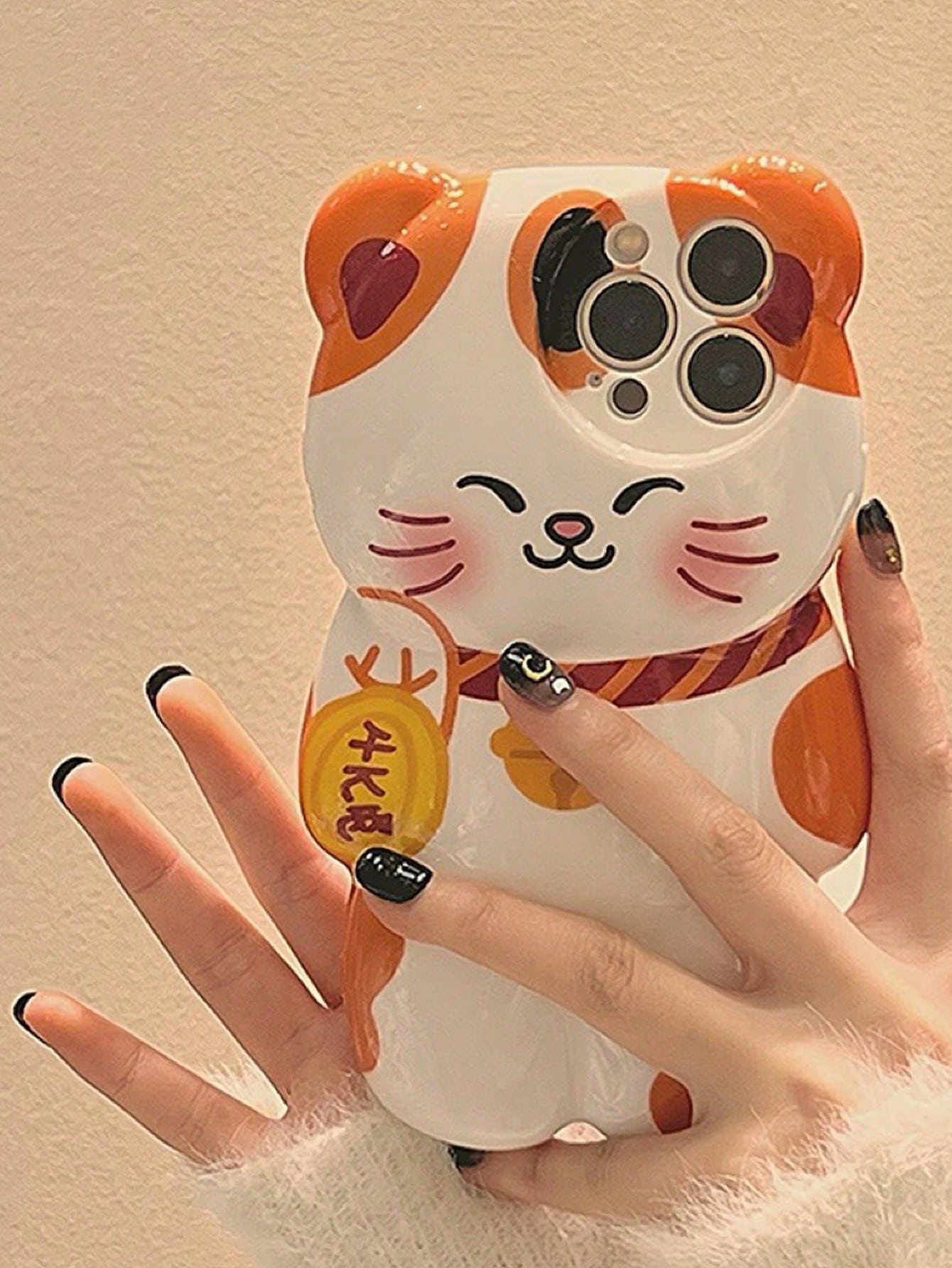 Cute Cat Elements Novelty Shockproof Lucky Cat Shaped Animal Kitten Cartoon Phone Case Compatible With Iphone Style Waterproof Anti-Fall Scratch Resistant Spring Birthday Gift