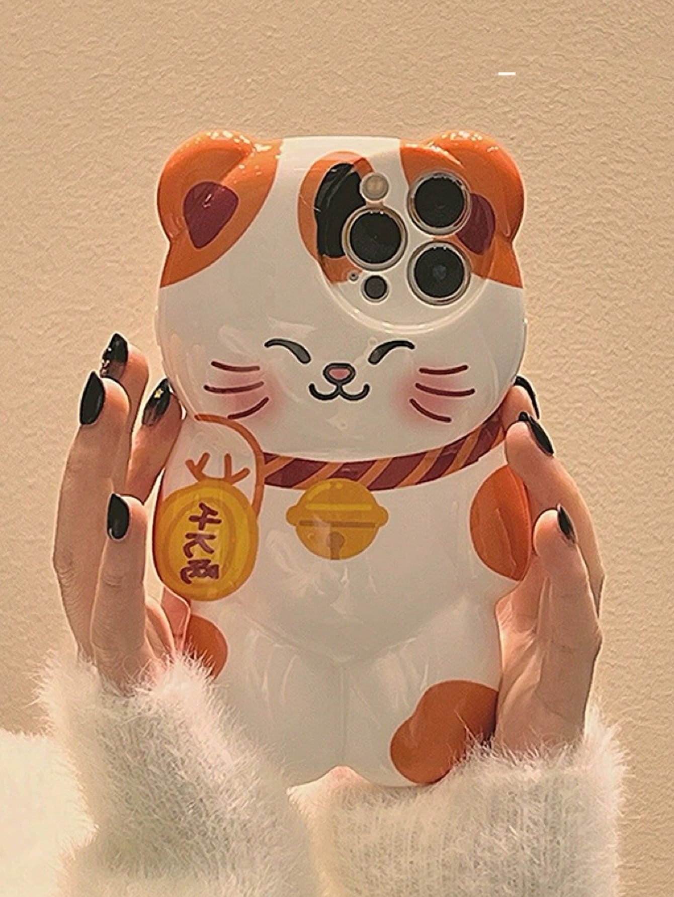 Cute Cat Elements Novelty Shockproof Lucky Cat Shaped Animal Kitten Cartoon Phone Case Compatible With Iphone Style Waterproof Anti-Fall Scratch Resistant Spring Birthday Gift