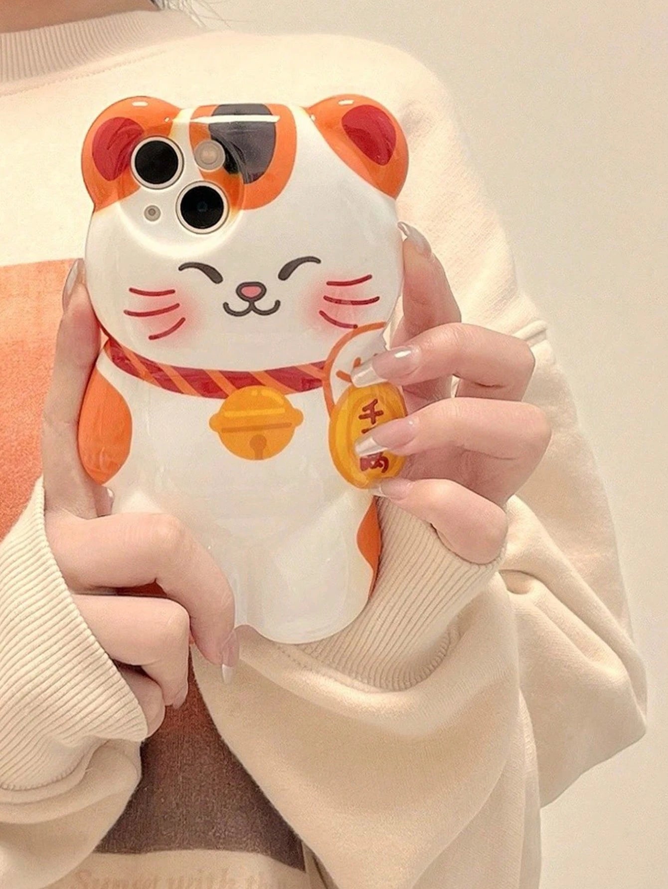 Cute Cat Elements Novelty Shockproof Lucky Cat Shaped Animal Kitten Cartoon Phone Case Compatible With Iphone Style Waterproof Anti-Fall Scratch Resistant Spring Birthday Gift