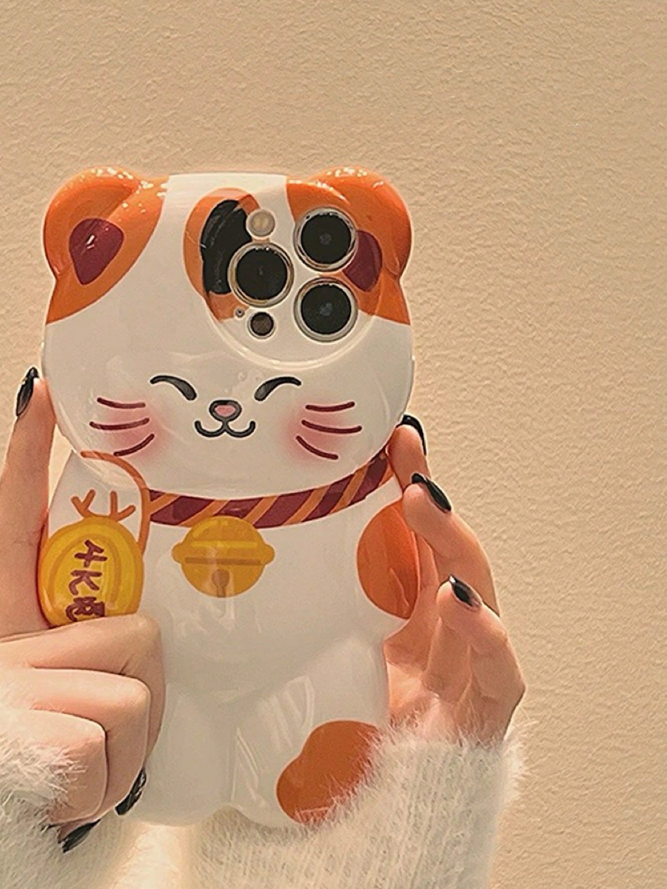 Cute Cat Elements Novelty Shockproof Lucky Cat Shaped Animal Kitten Cartoon Phone Case Compatible With Iphone Style Waterproof Anti-Fall Scratch Resistant Spring Birthday Gift