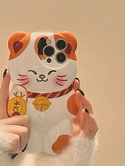 Cute Cat Elements Novelty Shockproof Lucky Cat Shaped Animal Kitten Cartoon Phone Case Compatible With Iphone Style Waterproof Anti-Fall Scratch Resistant Spring Birthday Gift