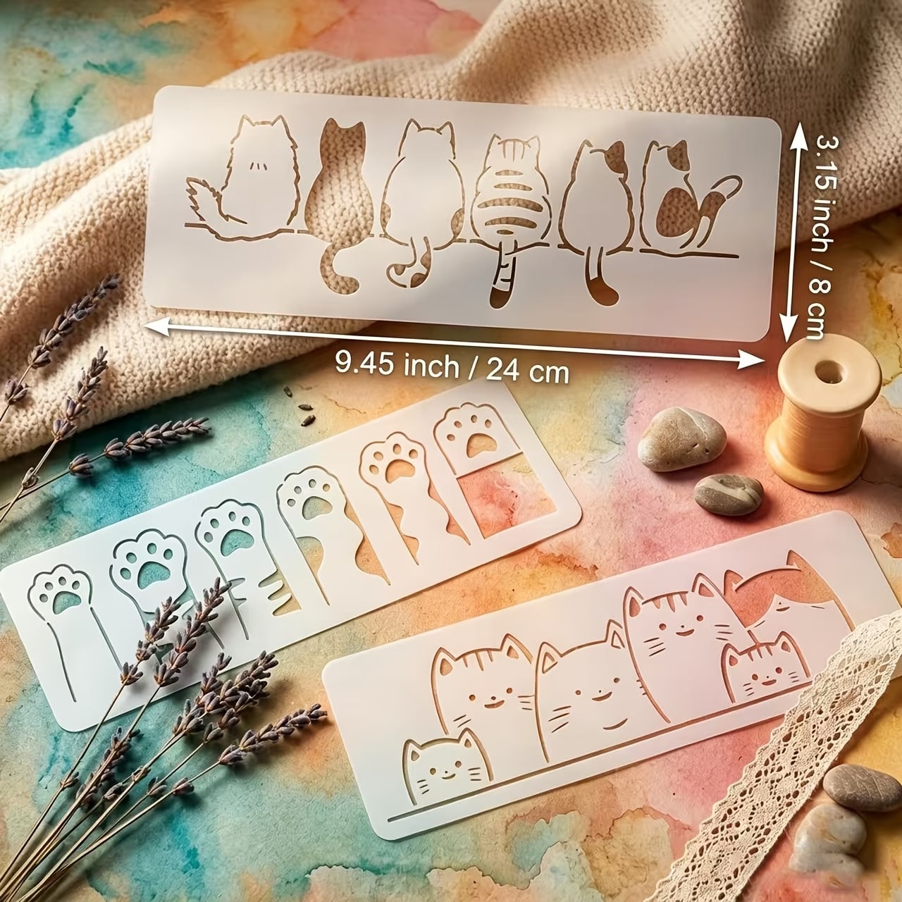 Cute Cat Pattern Graffiti Stencil, Suitable For Canvas, Walls, Furniture And Fabric. Reusable Cat Pattern Decorative Painting Tool, 3pcs Pet Theme Border Stencil, Perfect For Home Decor, Painting