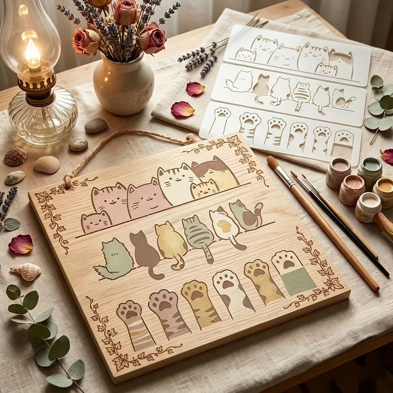 Cute Cat Pattern Graffiti Stencil, Suitable For Canvas, Walls, Furniture And Fabric. Reusable Cat Pattern Decorative Painting Tool, 3pcs Pet Theme Border Stencil, Perfect For Home Decor, Painting