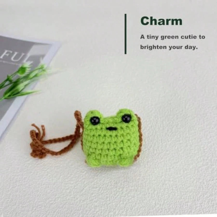 Cute Crochet Frog Car Decor, Rear View Mirror Accessories, Boho Hanging Charm Positive Animals Decoration, Hand-Made Kitchen Office Ornament, Funny Interior Aesthetic Pendant For Women Men