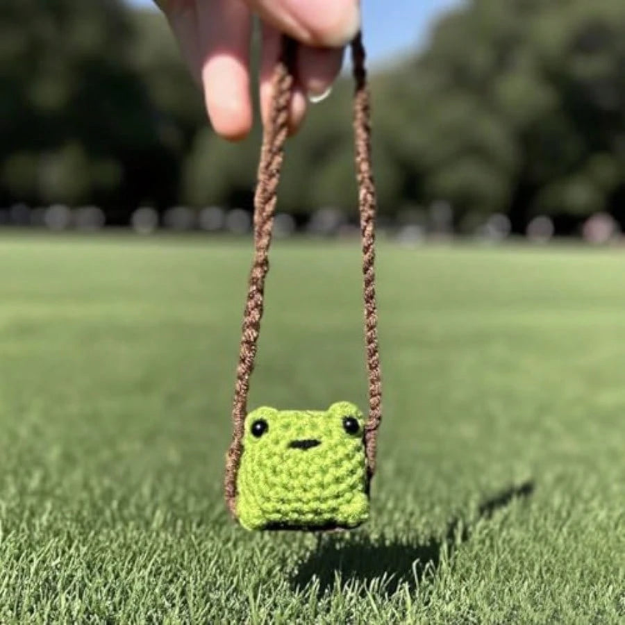 Cute Crochet Frog Car Decor, Rear View Mirror Accessories, Boho Hanging Charm Positive Animals Decoration, Hand-Made Kitchen Office Ornament, Funny Interior Aesthetic Pendant For Women Men