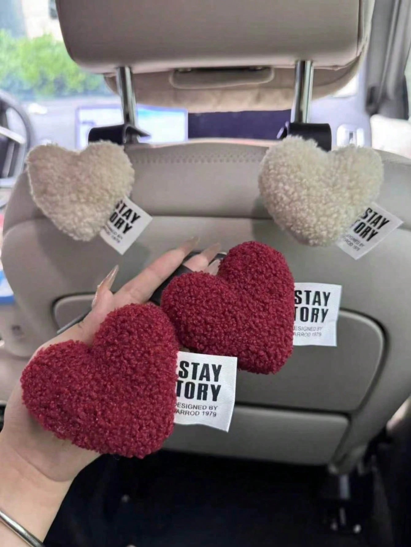 Cute Healing Style Segmented Plush Doll Heart Car Seat Hook, Car Seat Storage Organizer, Women's Car Interior Decor, Car Accessories, Car Interior Decoration, Perfect Gift For Women's Birthday, Back T