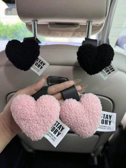 Cute Healing Style Segmented Plush Doll Heart Car Seat Hook, Car Seat Storage Organizer, Women's Car Interior Decor, Car Accessories, Car Interior Decoration, Perfect Gift For Women's Birthday, Back T