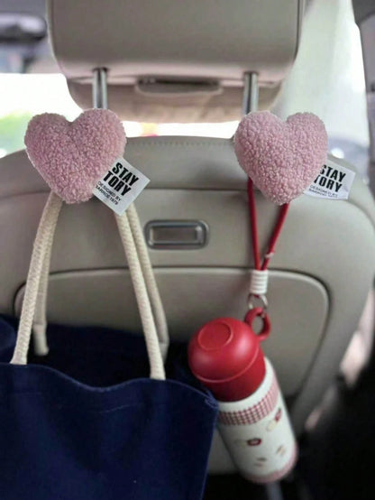 Cute Healing Style Segmented Plush Doll Heart Car Seat Hook, Car Seat Storage Organizer, Women's Car Interior Decor, Car Accessories, Car Interior Decoration, Perfect Gift For Women's Birthday, Back T