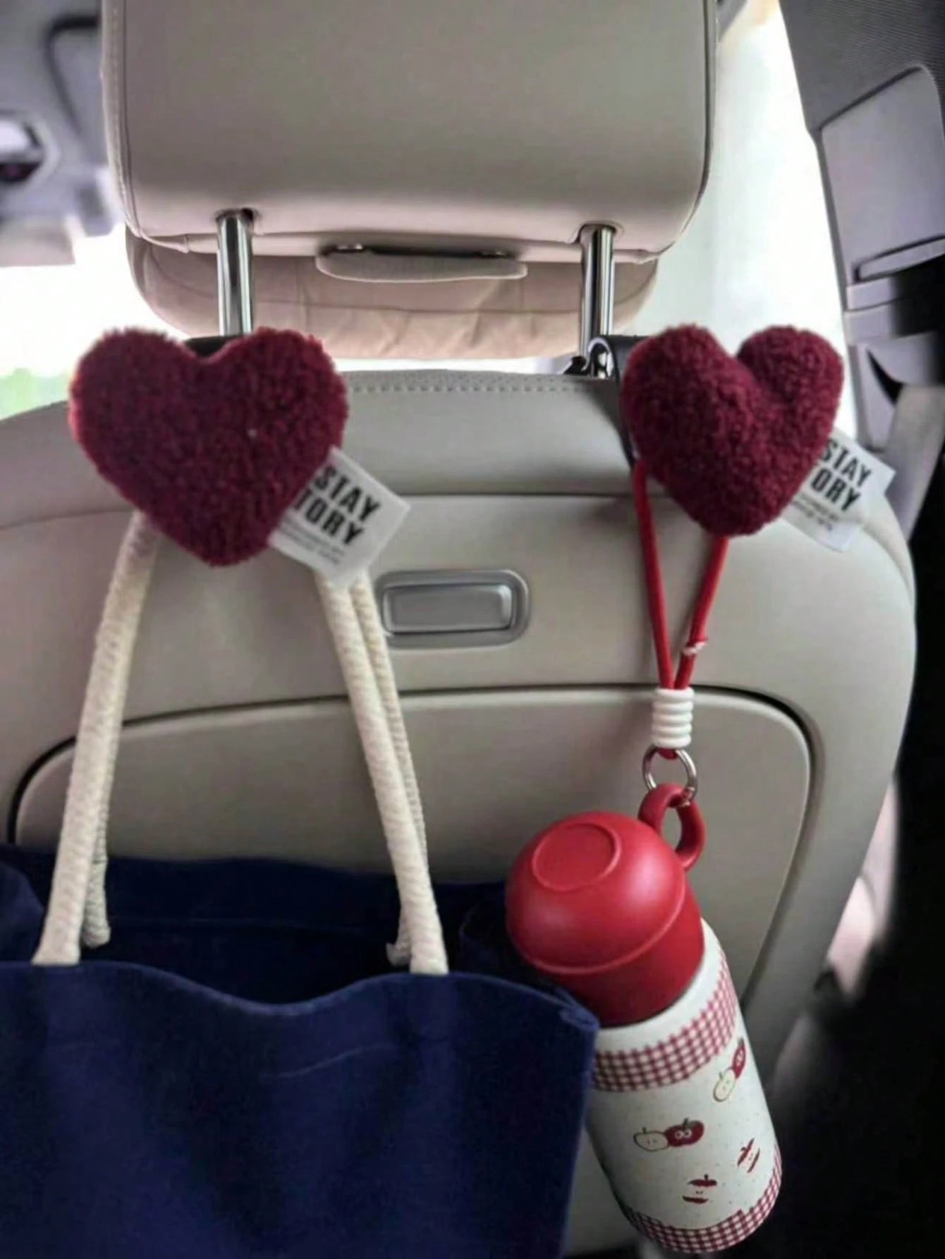 Cute Healing Style Segmented Plush Doll Heart Car Seat Hook, Car Seat Storage Organizer, Women's Car Interior Decor, Car Accessories, Car Interior Decoration, Perfect Gift For Women's Birthday, Back T