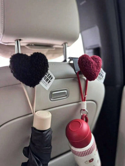 Cute Healing Style Segmented Plush Doll Heart Car Seat Hook, Car Seat Storage Organizer, Women's Car Interior Decor, Car Accessories, Car Interior Decoration, Perfect Gift For Women's Birthday, Back T