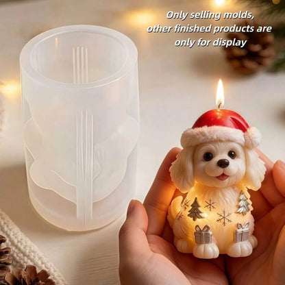Cute Puppy Wearing Christmas Hat Aromatherapy Candle Silicone Mold Lovely Christmas Dog Candle Mold Puppy Decorated With Full Christmas Themed Elements Resin Gypsum Mold Cement Concrete Mold Home Deco