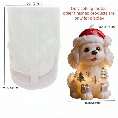 Cute Puppy Wearing Christmas Hat Aromatherapy Candle Silicone Mold Lovely Christmas Dog Candle Mold Puppy Decorated With Full Christmas Themed Elements Resin Gypsum Mold Cement Concrete Mold Home Deco