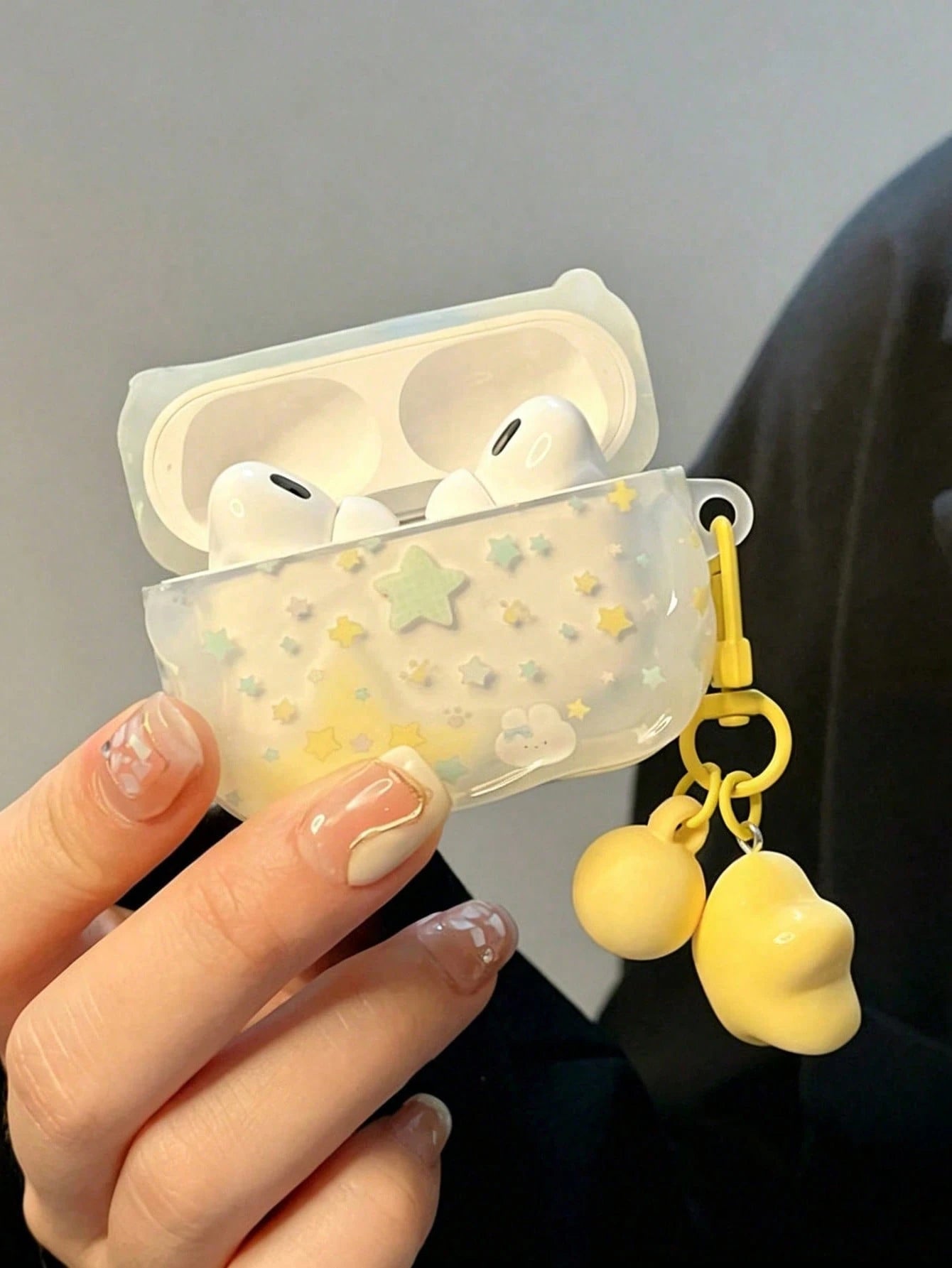 Cute Star Rabbit Pattern Earphone Case, Wavy Edge Clear Soft TPU Protective Cover For AirPods 1/2/3/Pro/Pro2, Sweet Aesthetic Anti‑Drop Headphone Shell