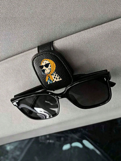Cute Yellow Bandana Fashion Glasses Spotted Dog Car Visor Clip, Car Sun Visor Storage Organizer, Fashion Glasses Holder & Ticket Clip