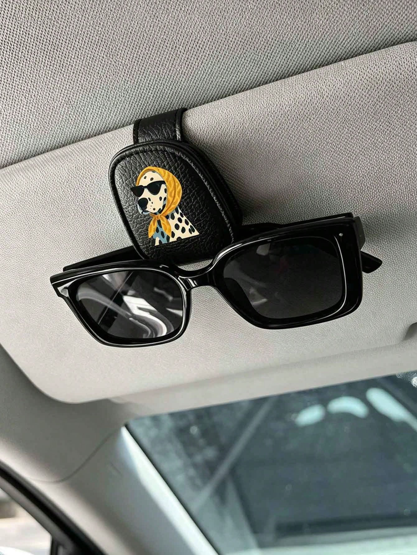 Cute Yellow Bandana Fashion Glasses Spotted Dog Car Visor Clip, Car Sun Visor Storage Organizer, Fashion Glasses Holder & Ticket Clip