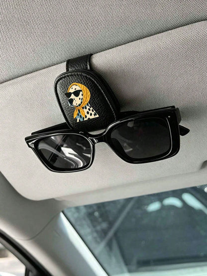 Cute Yellow Bandana Fashion Glasses Spotted Dog Car Visor Clip, Car Sun Visor Storage Organizer, Fashion Glasses Holder & Ticket Clip