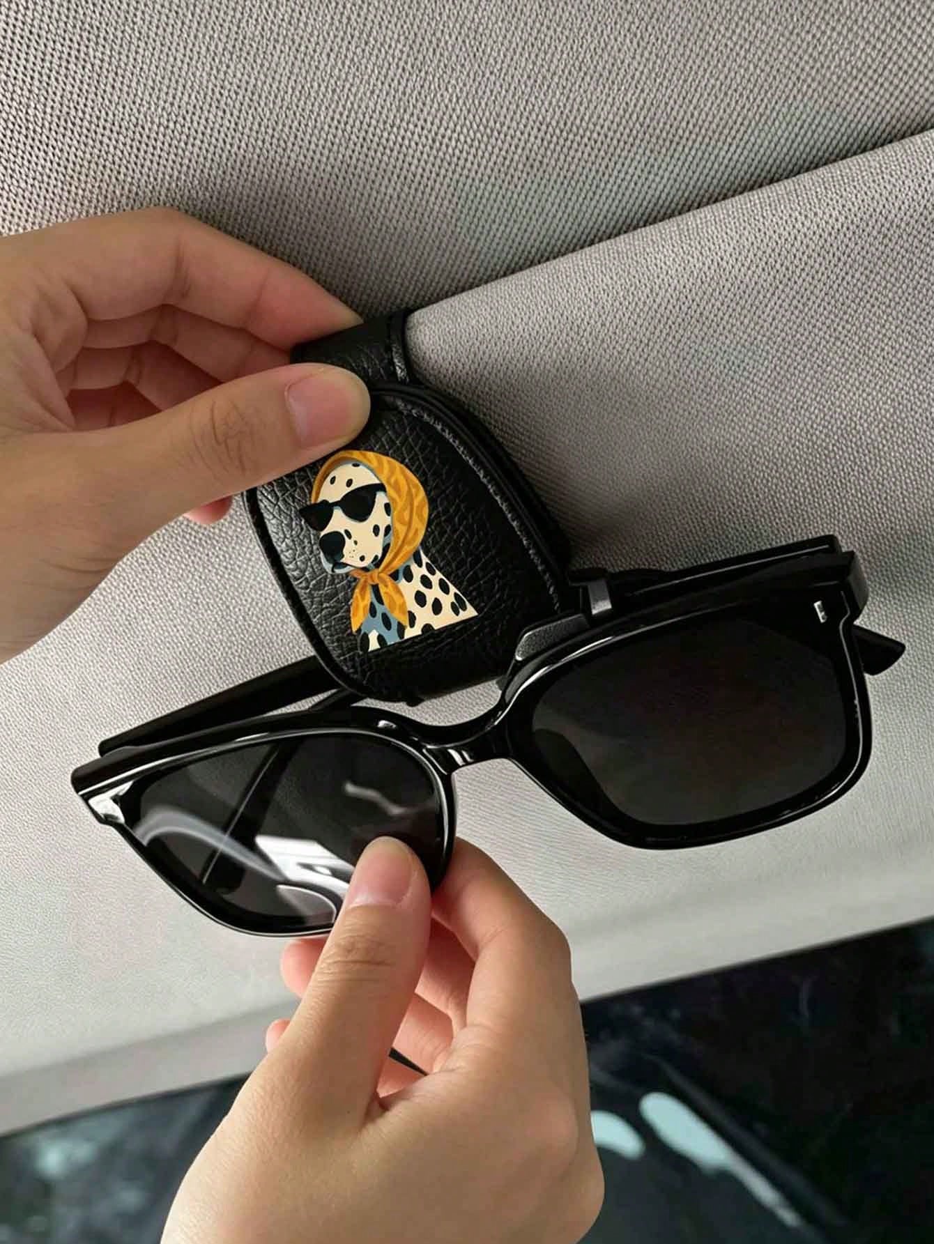 Cute Yellow Bandana Fashion Glasses Spotted Dog Car Visor Clip, Car Sun Visor Storage Organizer, Fashion Glasses Holder & Ticket Clip