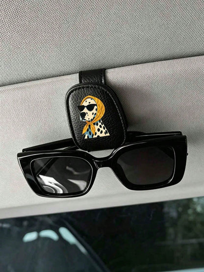Cute Yellow Bandana Fashion Glasses Spotted Dog Car Visor Clip, Car Sun Visor Storage Organizer, Fashion Glasses Holder & Ticket Clip
